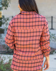 Plaid Button-Up Distressed Hem Long Sleeve Shirt