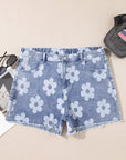 Plus Size Floral High Waist Denim Shorts