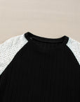 Floral Ribbed Patchwork Long Sleeve Blouse