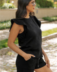 Pearl Textured Ruffled Sleeve Tee and Shorts Set