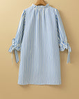 Stripe Knotted 3/4 Sleeve Notched Neck Mini Dress