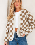 Checker Sherpa Button Front Chunky Jacket