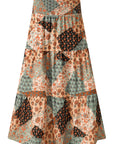 Boho Floral Patchwork Smocked Waist Maxi Skirt