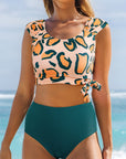 Michelle Leopard Knotted High Waist Bikini Set