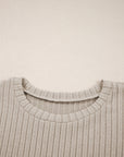 Solid Ribbed Knit Textured Round Neck Top
