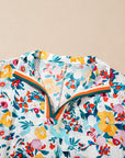 Floral Slit V-Neck Short Sleeve Blouse