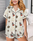 Baha Ranch Christmas Horses Cowgirl Western Satin Short Pajama Set