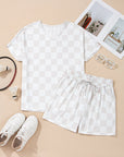 Checker V-Neck Tee & Drawstring Shorts Set