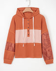 Taytum Patchwork Drawstring Hooded Long Sleeve Top