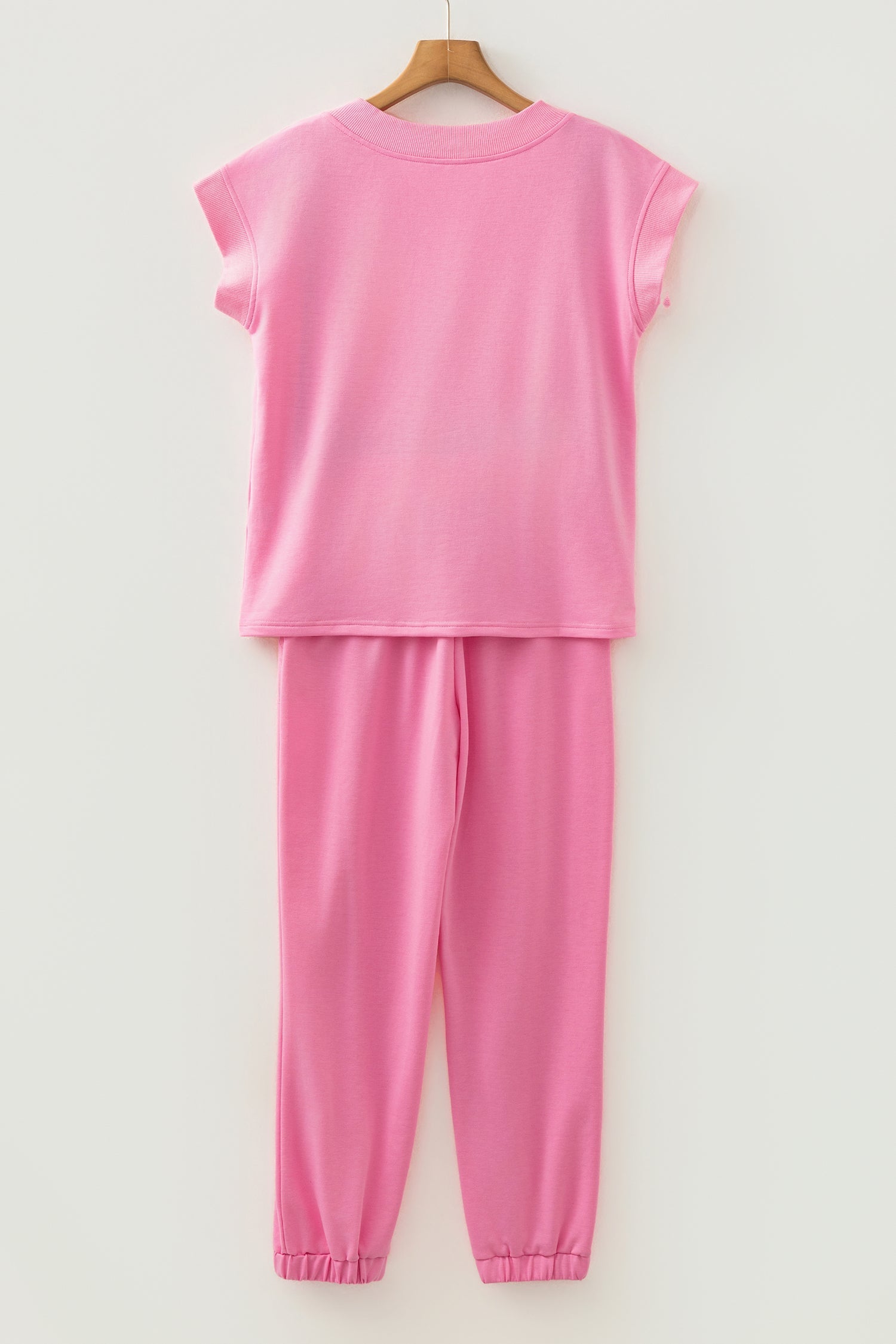Solid V-Neck Tee and Drawstring Pants Set