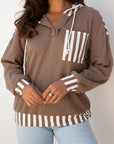Stripe Patchwork Waffle Knit Buttoned Hoodie