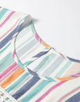 Stripe Lace Hollow-Out Flutter Sleeve Blouse