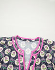 Floral Stripe Trim Short Sleeve Shift Dress