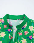 Floral Tassel Tie Split Neck Short Sleeve Blouse