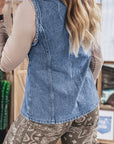 Western Denim Button Front Slit Sleeveless Vest