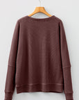 Waffle Knit Patchwork Long Sleeve Top