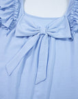 Textured Bow Back Frilled Butterfly Sleeve Blouse