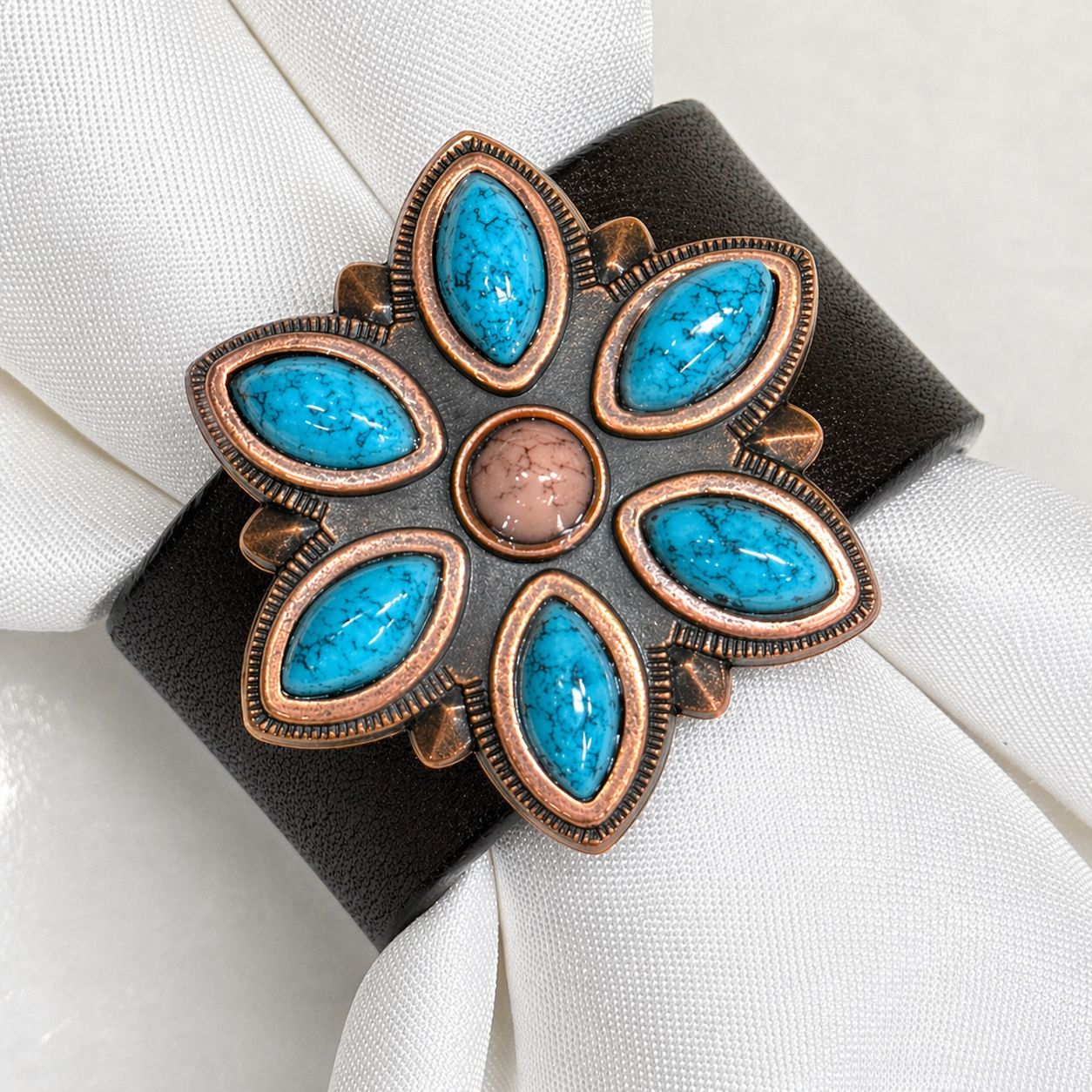 Copper Turquoise Flower Western Concho Napkin Ring 