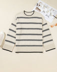 Plus Size Stripe Wide Sleeve Crewneck Sweater