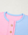 Colorblock Checker Half Button Henley T-Shirt