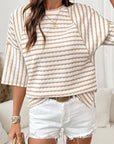Stripe Textured Knit 3/4 Sleeve Top