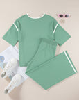 Contrast Trim Top and Drawstring Pants Set