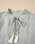 Stripe Tassel Tie-Neck Ruffle Tiered Dress