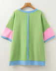 Plus Size Colorblock Raw Edge Short Sleeve T-Shirt