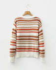 Stripe Eyelet Knit Drop Shoulder Sweater