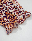 Plus Size Leopard Frilled Stand Neck Blouse