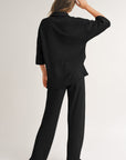 Solid Textured Buttoned Shirt and Pants Set