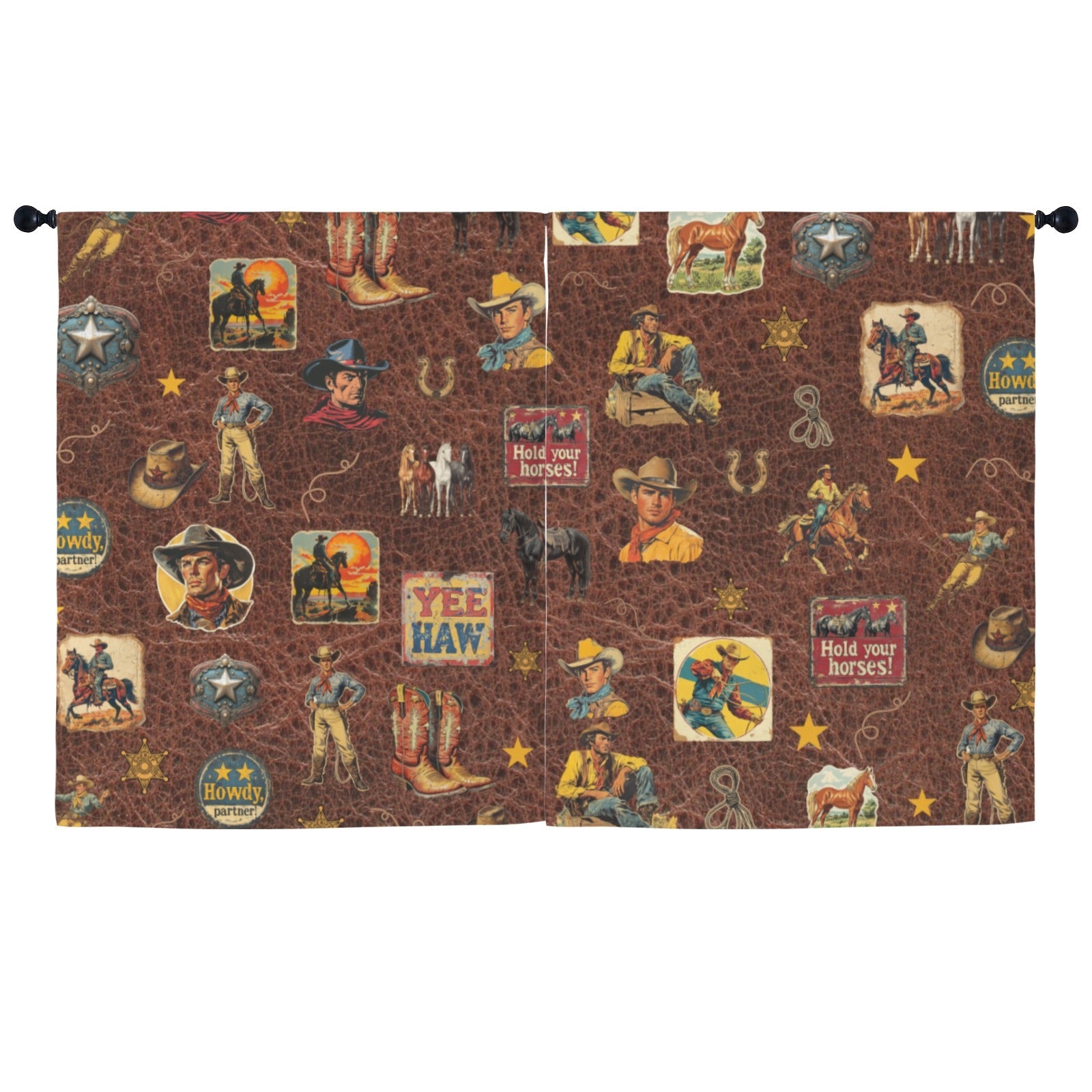 Vintage Cowboy Collage Western Curtains 52" x 63" Made in America