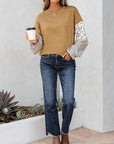 Floral Stripe Patchwork Ruffle Sleeve Crewneck Sweatshirt