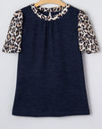 Leopard Patchwork Ribbed Short Sleeve Top