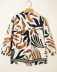 Abstract V-Neck Puff Sleeve Blouse