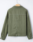 Denim Button-Up Patch Pocket Collared Jacket