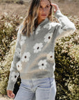 Maria Floral Half Zip Drop Shoulder Sweater