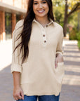 Arianna Waffle  Half Button Top