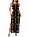 Baha Ranch Black and Tan Aztec Bodycon Side Slit Western Maxi Dress