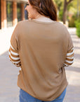 Khaki Striped Checkered Mixed Print Chest Pocket Casual Plus Size Top