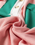 Colorblock Collared Ribbed Patchwork Pocketed Sweatshirt