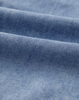 Solid Denim Pleated Bow Tie Puff Sleeve Top