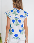 Flower Scallop Contrast Trim Short Sleeve Blouse