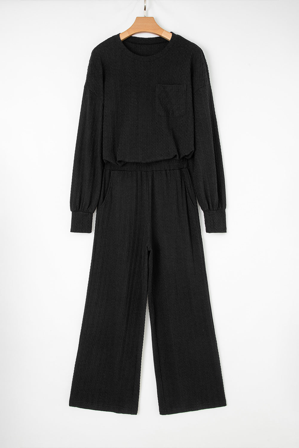 Textured Chest Pocket Top and Pants Set