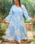 Plus Size Floral V-Neck Tiered Maxi Dress