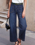 Denim High Waist Patch Pocket Straight Leg Jeans