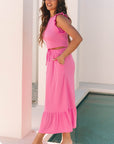 Estrella Textured Crop Vest Lace-up Long Skirt Set