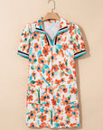 Floral Contrast Trim Split Neck Mini Dress