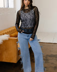 Denver Pattern Sheer Mesh Long Sleeve Top