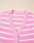Stripe Buttoned V-Neck Sweater Knit Top